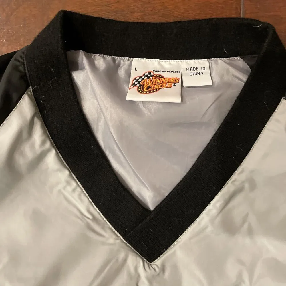 Winners Circle Sterling Marlin 40‎ NASCAR V-Neck Windbreaker Jacket Sz Lg Silver